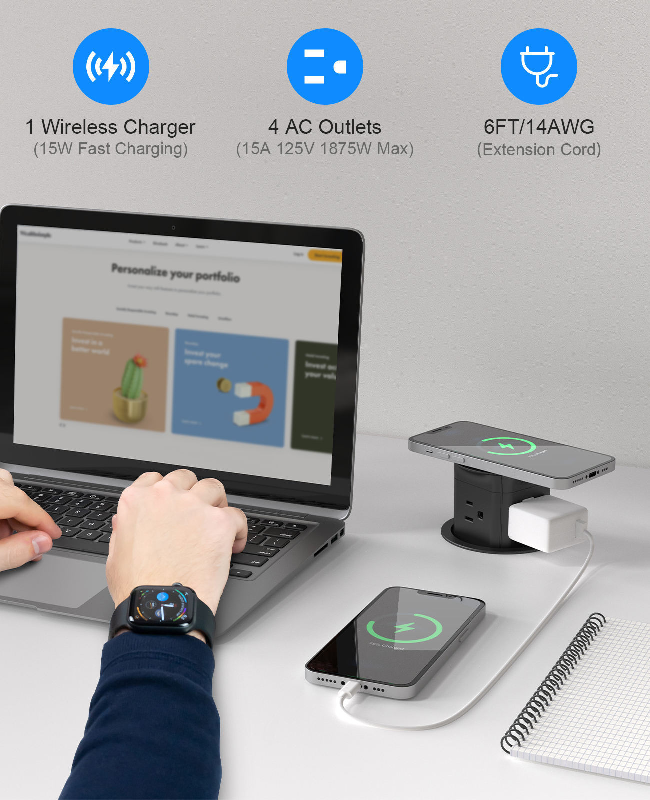 US Standard Desktop Plug 4AC Outlet 15W Wireless Charger Desktop Pop Up Socket Kitchen Counter Pop Up Outlet Manufacturer · image 4