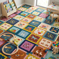 Dalles de moquette modulaires en nylon imprimé, lavables, antidérapantes, souples, à motifs de dessins animés, pour usage intensif, idéales pour les écoles maternelles et les garderies.