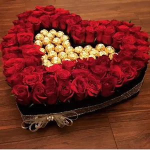 En gros Coeur Fleur Cadeau Boîte Personnalisable De Velours En Forme de Coeur Boîte À Fleurs Romantique Amour Profond Boîte