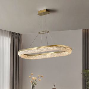Lustre moderne en cristal HM de luxe en acier inoxydable avec anneau lumineux et pampilles pour salon et salle à manger - Product Image 2