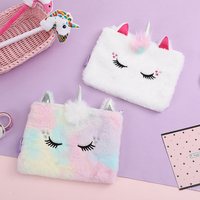 Trousse de Maquillage Kawaii 3D Licorne à Cornes Argentées en Peluche Moelleuse, Étui de Voyage Brodé Étoiles pour Crayons et Cosmétiques, Cadeau pour Adolescentes et Enfants