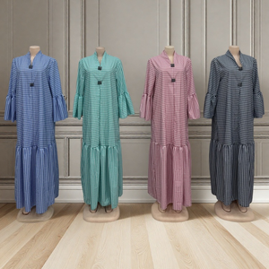 Nouvelle <span class=keywords><strong>robe</strong></span> longue à carreaux pour femmes, col montant, manches longues, plissée, grande <span class=keywords><strong>taille</strong></span>, tendance, vente en gros - Product Image 5