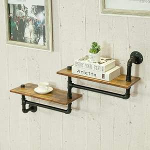 מדפי אמבטיה בסגנון כפרי, מדפי צינורות תעשייתיים, מדף ספרים דו-קומתי תלוי על הקיר, ספריית ספרים בסגנון כפרי עם מוטות - Product Image 2