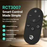 Control Remoto IR JCXK OEM ODM RCT3007 de 7 Teclas para Ventilador y Luz, con Batería CR2025, Silicona Suave, Código Personalizado Uno a Uno