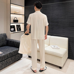 Pigiama da donna a tre pezzi in seta ghiaccio estiva, pigiama da <span class=keywords><strong>uomo</strong></span> a maniche corte e pantaloni, completi da notte sottili, <span class=keywords><strong>pigiami</strong></span> per coppie, abbigliamento da casa taglie forti - Product Image 4