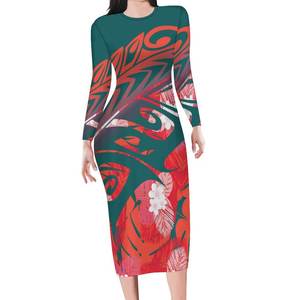 La mejor oferta de Vestido de manga larga con cuello redondo para mujer <span class=keywords><strong>Elei</strong></span> Tribal de talla grande vestido de fiesta para mujer de alta calidad personalizado estampado polinesio vestido Sexy - Product Image 4