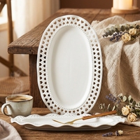 Assiette ovale en céramique à bord creux, plateau en porcelaine pour hôtel, mariage, fruits de mer, dessert, service à la maison