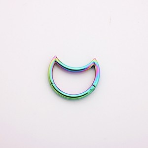 Stainless Steel Crescent Moon Hinged <b>Ring</b> | Gold PVD Plated Hypoallergenic Body Jewelry for <b>Nose</b>, Septum & Ear Piercings - Product Image 2