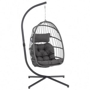Chaise suspendue en métal pour balcon extérieur, chaise longue portable, hamac, balançoire de patio avec support et coussin - Product Image 3