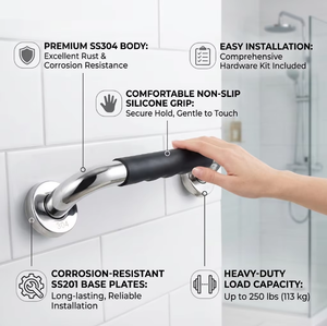 Barres d'appui murales en acier inoxydable 304, antidérapantes, chromées polies, pour salle de bain, design minimaliste durable - Product Image 2
