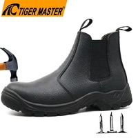 Bottes de travail industrielles en cuir noir, chaussures de sécurité anti-écrasement, embout en acier, plaque intermédiaire en acier, antidérapantes, résistantes aux huiles et aux acides, pour hommes, sans lacets