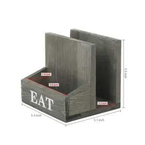 Giá Đựng Khăn Ăn 2 Ngăn Bằng Gỗ, Hình Vuông, Màu Xám, Cổ Điển, Có Lọ Gia Vị/Thùng Đựng Gia Vị - Product Image 3
