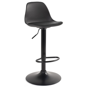 Modern Black Adjustable Swivel Bar <b>Stool</b> with PU Leather <b>Seat</b>, Matte Black Base and Footrest for Kitchen - Product Image 1