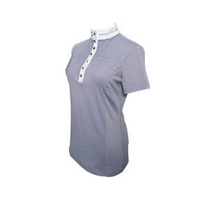 Camisa de montar de punto de verano más Popular para decoraciones con logotipo de diamante ecuestre Botón de diseño de retazos Transpirable OEM/ODM - Product Image 4
