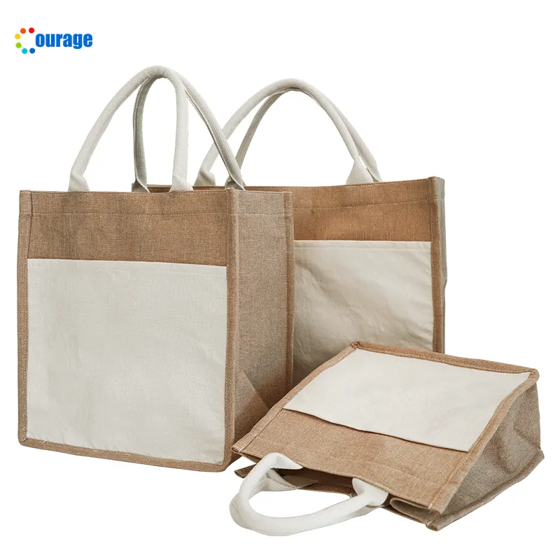 Màu Be nâu nhỏ trung bình kích thước lớn thăng hoa Linen Tote Túi trống cho tự làm in ấn