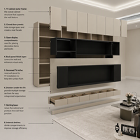 Meuble TV Art Déco Crème avec Étagères Ouvertes, Tiroirs et Console Multimédia Flottante, Meubles de Salon OEM ODM