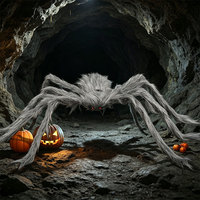 Décoration d'extérieur d'Halloween transfrontalière : Grande araignée réaliste en peluche grise effrayante, idéale pour les fêtes et les adolescents