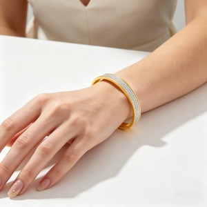 Stainless Steel Triple Row <b>Crystal</b> Sparkling Bangle Non-Tarnish Gold/Rose Gold/Silver Plated Cuff <b>Bracelet</b> <b>Women</b> Luxury Jewelry - Product Image 4