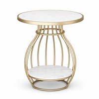 Table d'appoint moderne en pierre frittée, base en fer courbé couleur or champagne, étagère de rangement inférieure, mobilier de salon, directement de l'usine