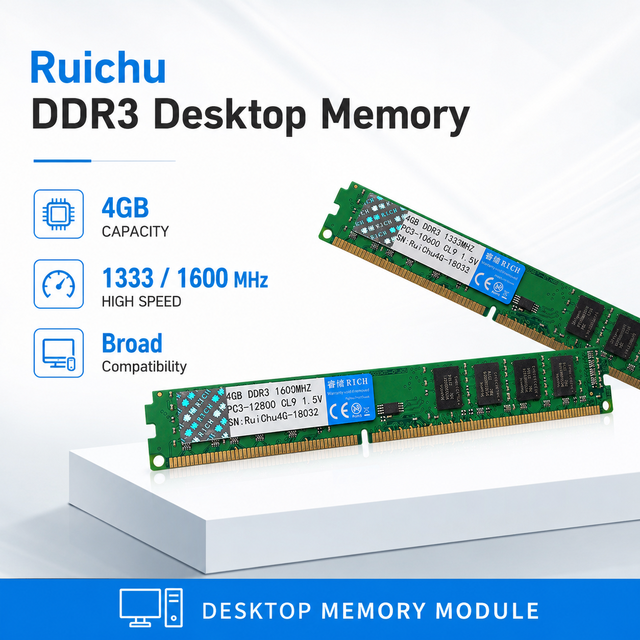 RuiChu DDR3 8GB 1600MHz 1866MHz Desktop RAM Wide Black Memory Module PC3-14900 240PIN DIMM for PC Computer Upgrade Universal RAM