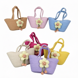 Sac fourre-tout de plage en coton tissé pour femme, décor floral, sac à bandoulière ouvert, sac de voyage décontracté, sac de shopping - Product Image 1