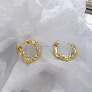 Wholesales Brass Earrings With 18K Gold Plated Simple Design Fashion Jewelry For Women Girl Gift