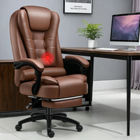 Chaise de bureau ergonomique avec repose-pieds, pivotante, inclinable, avec fonction massage, chaise de patron en cuir, siège de bureau à domicile pour l'étude et l'apprentissage
