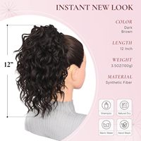 Extension de queue de cheval synthétique ondulée de 12 pouces, brun foncé, style blanc, douce et volumineuse, avec pince à griffes, pour femme