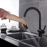 Weihao Robinet de cuisine contemporain en acier inoxydable à une poignée avec douchette à tirette Robinet d'eau chaude/froide monté sur le pont