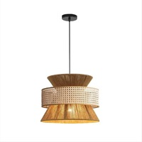 Lámpara colgante de ratán Vintage japonesa, lámpara de techo de cuerda superior con pantalla para decoración de hogar y casa de té, aplicación interior