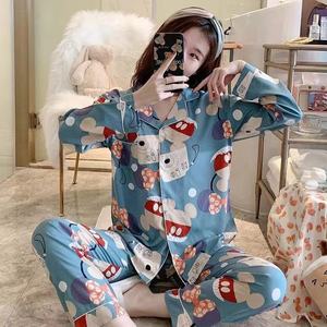 Ins Stijl Lief Meisje Lange Mouw Pyjama Zomer <span class=keywords><strong>2</strong></span> Stuks Nachtkleding Pak Met Veel Bedrukte Patronen - Product Image 4