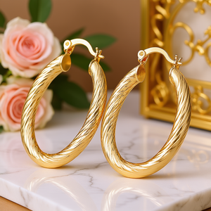 Orecchini a Cerchio Dorati E4448 Placcati in Oro 22k Classici da Donna per Uso Quotidiano - Product Image 2