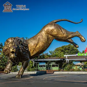 Vendita calda statua di leone in metallo in bronzo antiche Statue di leoni ruggenti