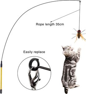 Jouet pour <span class=keywords><strong>chat</strong></span> réaliste <span class=keywords><strong>et</strong></span> écologique, grande tête d'insecte de remplacement, plume, fil de fer, cloche, baguette de stimulation, exercice, petit insecte volant - Product Image 2