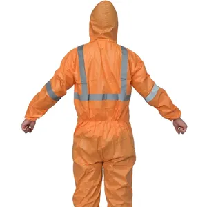 Wholesale Orange Coveralls with Reflective Tape Provides Protection Disposable Waterproof Microporous Safety Clothing