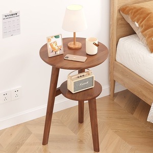 Walnut Round Side <b>Table</b> With Shelf Living Room <b>Sofa</b> Bedside Tea <b>Table</b> - Product Image 3