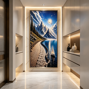 Tableau mural vertical encadré en gros, impression paysage montagne enneigée lac, décor d'entrée, peinture LED en porcelaine cristalline, décoration intérieure - Product Image 1