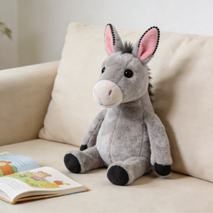 Peluche Personalizzato di Alta Qualità a Forma di Asino Cartoon, Morbido Giocattolo per Bambini, Asino Grigio Seduto Imbottito - Product Image 2