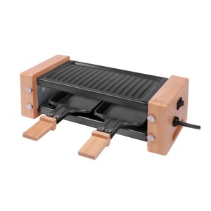Mini <span class=keywords><strong>raclette</strong></span> électrique avec poignée en bois véritable inspirée de la nature Contrôle de la température Prise américaine Appareil de cuisine pour barbecue intérieur - Product Image 1