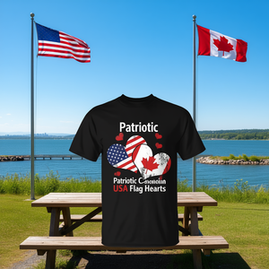 T-shirt patriottica con bandiera canadese e statunitense, design per amanti di America e Canada - Product Image 3
