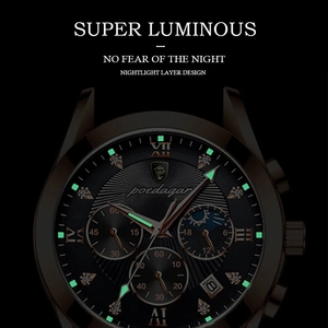 Pour POEDAGAR hommes luxe minimaliste en acier inoxydable montre étanche lumineux Quartz montre-bracelet calendrier semaine Date 40mm cuir - Product Image 6