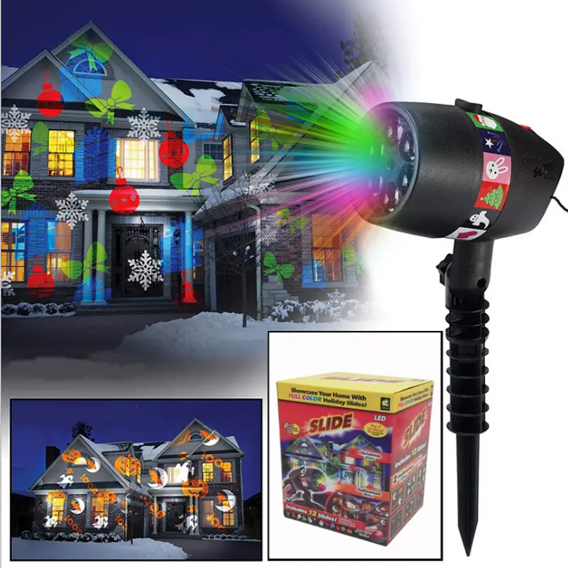 Party Garden Wall Indoor Outdoor Decoration Projector lamp with 12 Full Color Slide Projector LED Light for Halloween Christmas