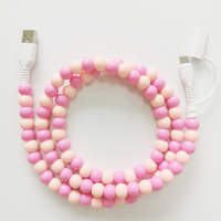 Cable de Carga USB 2 en 1 con Cuentas de Perlas Coloridas, Cable de Datos para Teléfono con Diseño de Joyería de Moda