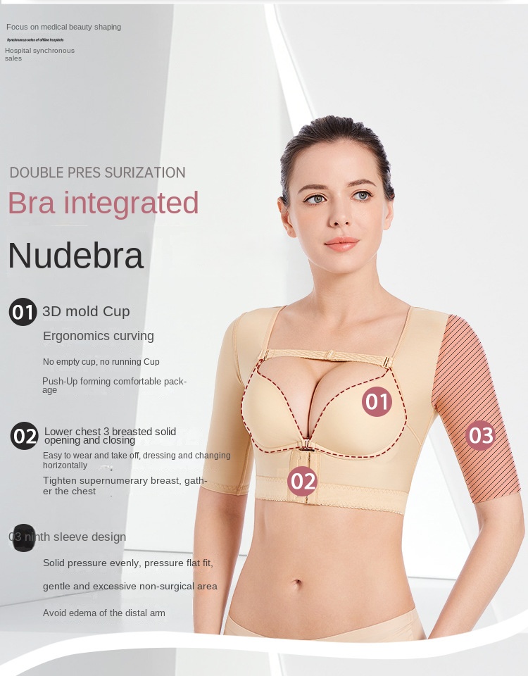 ZOYIAME Women Post-Liposuction Tops Medical Arms Post Surgical Support Bra 3D Push Up Breast Long Sleeve Back Support OP Vest