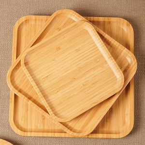 Plateaux de service en bambou rectangulaires et ronds pour tasses à thé, fruits, pain, style japonais, design simple, ensemble de plateaux en bois massif - Product Image 2