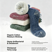 Chaussettes de sport pour hommes en coton biologique, laine mérinos et chanvre, épaisses, déodorantes, respirantes, pour la randonnée, le trekking, le ski