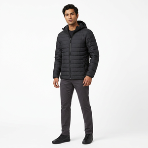 2024 <b>Men's</b> High-Street Winter Puffer <b>Jacket</b> Hooded <b>Long</b> Sleeve Waterproof Windproof Canvas Made Polyester Front Logo Coated - Product Image 1