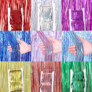 FT Foil Fringe Cortinas Metálico Brillo Rosa Streamer Fringe Telón de fondo Foil Cortinas Láser Rosa Decoraciones para fiesta de cumpleaños - Product Image 5