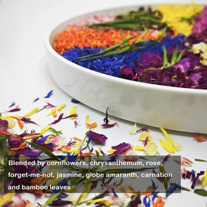 Éclat de vert |   Mélange de fleurs artificielles 12 couleurs 0,5 kg (Rose, Souci, Pâquerette, Œillet) pour garniture de cocktail, pâtisserie, bougies et mélange personnalisé - Product Image 2