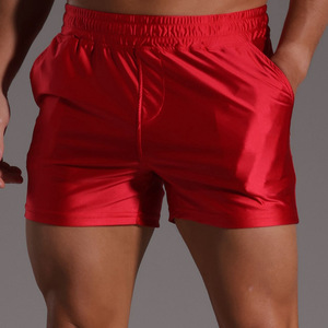 Shorts de <span class=keywords><strong>pyjama</strong></span> décontractés pour hommes, taille élastique, respirants, en satin imitation soie rouge, style Aloha - Product Image 3